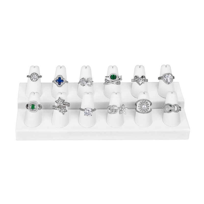 MOOCA 2 Pcs Set Priumen White Faux Leather Finger Ring Display Jewelry Organizer of 12 Rings Display Jewelry Holder of Leatherette Stand - Image 3